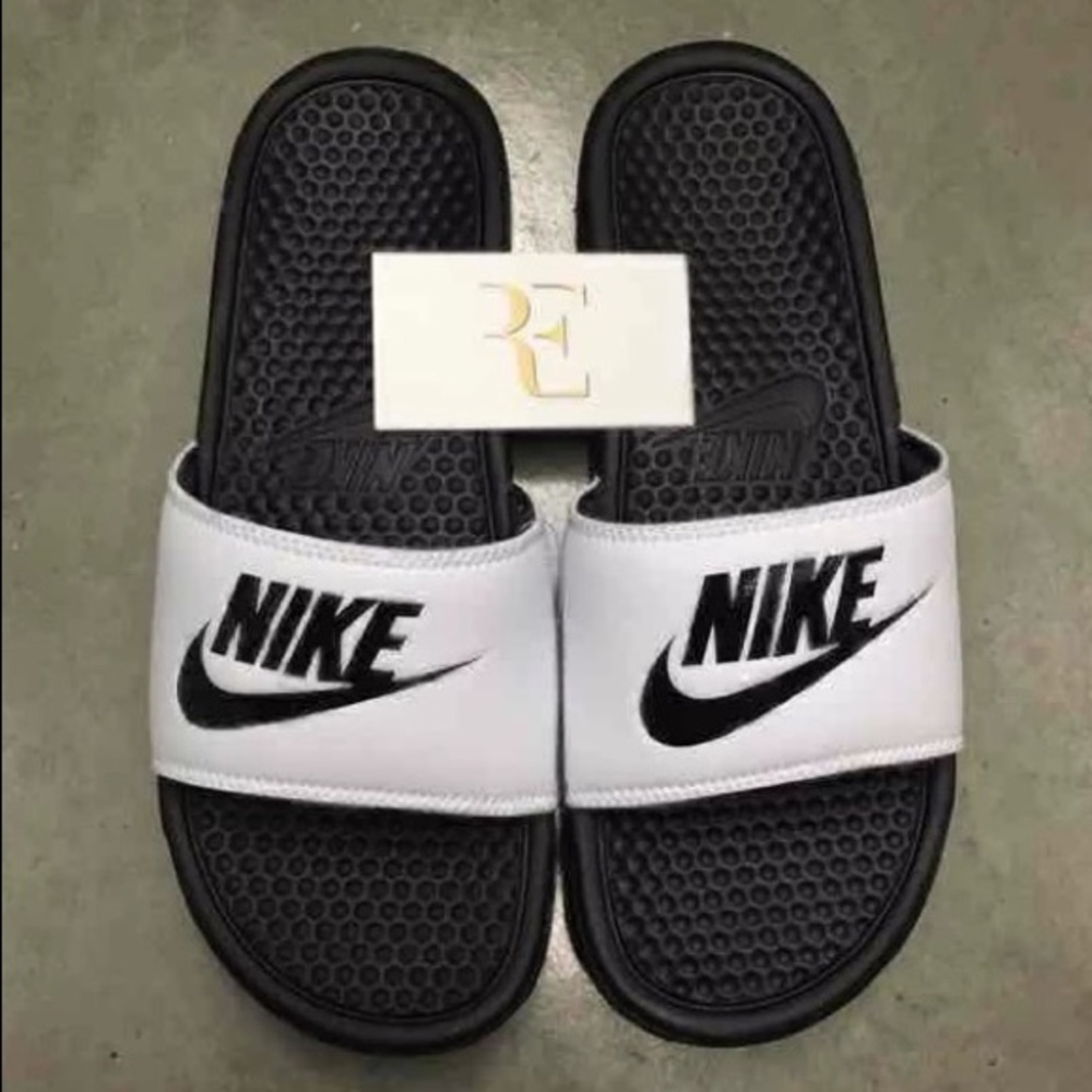 NIKE BENASSI SLIDES JUST DO IT WHITE BLACK